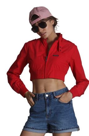 Members Only Womens Mini Cropped Racer Jacket in Red at Nordstrom, Size X-Large