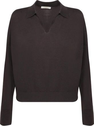 Incotex Wide Fit V-Neck Poloshirt - Dames - V-hals truien - Bruin - L - Leer - Truien & Vesten