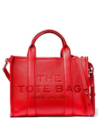 Marc Jacobs The Tote Bag Medium Red Bag With Logo In Grained Leather Woman Marc Jacobs
