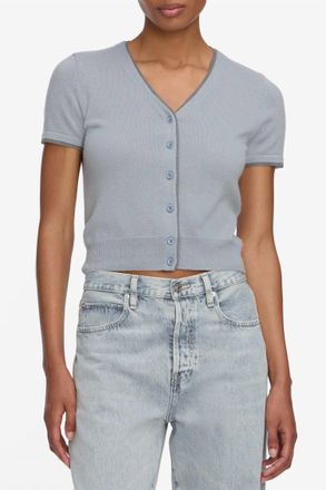 Frame Denim Cashmere Mix Trim Cardigan In Grey Blue