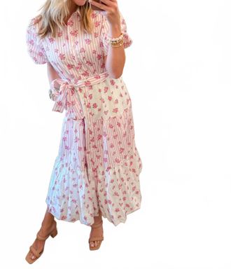 Peach Love California Bunches Of Flowers Block Print Midi Dress In Pink