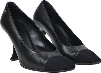 Chanel Womens Leather Interlocking Cc Sculptured Heel Pump (Authentic Pre- Loved)