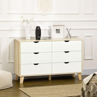 HOMCOM Chest of Drawers 6 Drawer Dresser Storage Cabinet White & Brown in Light Brown