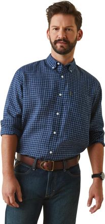 Ariat Mens Sonoma Shirt Long Sleeve in Navy Tattersal, Size Small, by Ariat