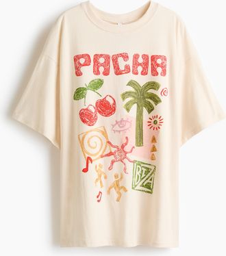 H&M Oversized T-Shirt mit Printmotiv - Cremefarben/Pacha