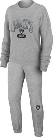 WEAR by Erin Andrews Womens WEAR by Erin Andrews Heather Gray Las Vegas Raiders Plus Size Knitted Tri-Blend Long Sleeve T-Shirt & Pants Lounge Set at Nordstrom, Size 2X