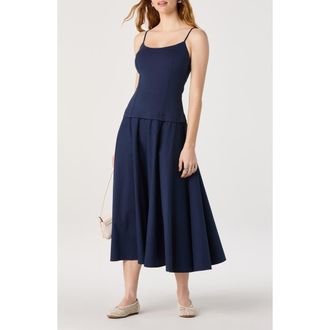 ASTR the Label Cierra Mixed Media Fit & Flare Midi Dress in Navy at Nordstrom, Size X-Small