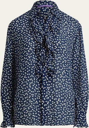Ralph Lauren Collection Addison Ruffle-Trim Geo-Print Shirt