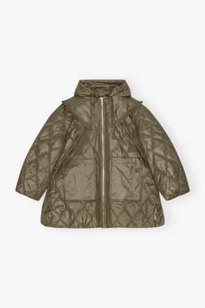 Ganni Green Shiny Quilt Midi Jacket - Size XXS/XS Recycled Nylon