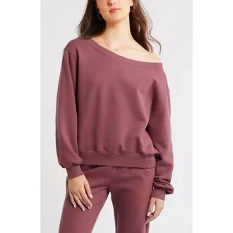 BP. Off the Shoulder Fleece Sweatshirt in Burgundy Shade at Nordstrom, Size Xx-Small
