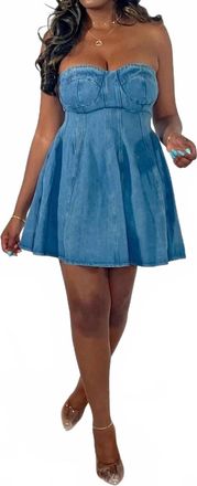 Blue Blush Too Good Denim Corset Babydoll Dress In Medium Wash