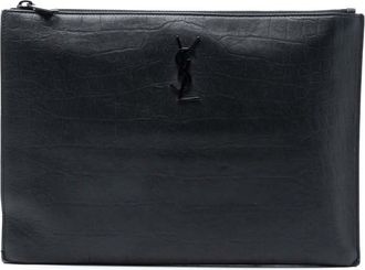 Saint Laurent Pre-owned Saint Laurent Croc Embossed Leather Monogram Zip Pouch ALMA.453249A.1013