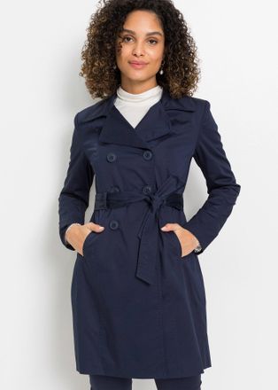 Bonprix Trenchcoat BONPRIX, Damen, Gr. 38, dunkelblau, Web, Obermaterial: 97% Baumwolle, 3% Elasthan. Futter: 100% Polyester, unifarben, A-Linie ca. Mitte Obe