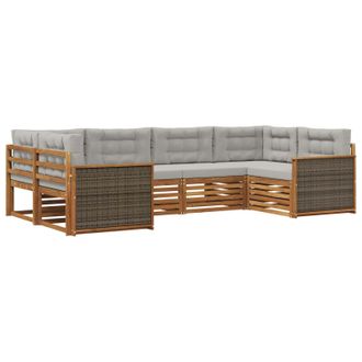 vidaXL Conjunto De Sof&aacute;s De Exterior 6 Pcs Natural Y Gris Claro Vidaxl