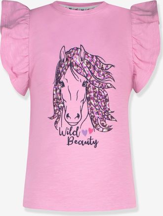 Salt And Pepper T-Shirt mit Pferde-Stickerei und Pailletten, Fl&uuml;gel&auml;rmel M&auml;dchen Salt and Pepperr bonbon rosa
