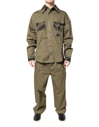 Dolce & Gabbana Mens Brown Cotton Stretch Shirt Pants Casual Set Elastane