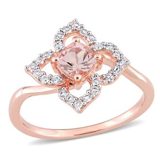 Amour 4/5 CT TGW Morganite and White Topaz Floral Ring In Rose Plated Sterling Silver