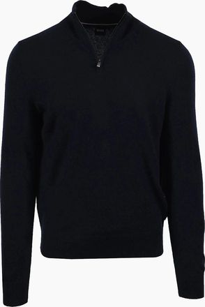HUGO BOSS Mens BOSS BLACK HEMARLO HALF ZIP KNITWEAR DARK BLUE - Navy - Size: 44
