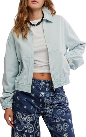Free People Birdie Cotton Bomber Jacket in Pearl Blue at Nordstrom, Size X-Small