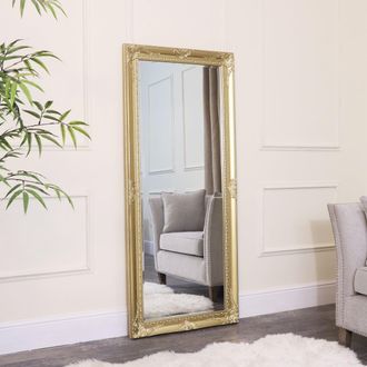 Melody Maison Large Ornate Gold Wall/Floor Mirror 76cm X 176cm in Metallic Gold | Size: 76 cm X 176 cm