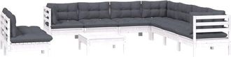 vidaXL Muebles De Jard&iacute;n 10 Pzas Con Cojines Blanco Madera Maciza Pino Vidaxl