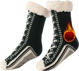 Generic Ultra-Thick Slipper Home Socks, Knitted Cashmere Slipper Socks with Grippers for Women Men, Winter Warm Non Slip Cozy Fuzzy Slippers (Army Green)