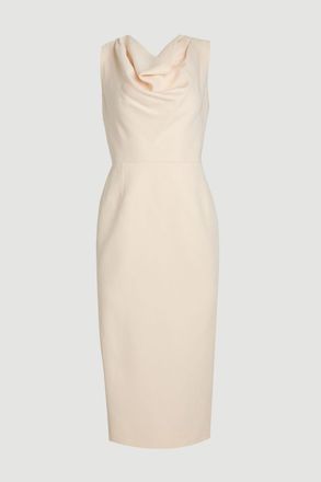 Karen Millen Womens Tencel Blend Tailored Cowl Neck Midi Dress - Cream Lyocell - Size 12 UK