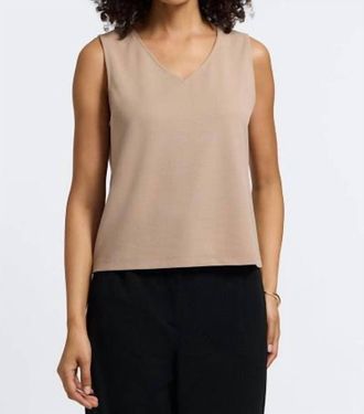 Foxcroft Callie Knit Crepe Reversible Sleeveless Tank Top In Khaki