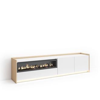 Skraut Home Skraut Home - Mueble Tv, Televisi&oacute;n, Muebles De Sal&oacute;n, Almacenaje, 207x37x50cm, Para Tv Hasta 80, Chimenea El&eacute;ctrica, Led, Estilo Moderno, Blanco Y Ro