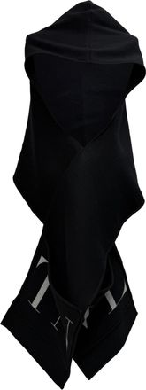Valentino Pre-owned Womens Garavani VLTN Hooded Scarf with Pockets in Black Wool - One Size