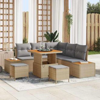 vidaXL Vidaxl - Conjunto De Sof&aacute; De Jard&iacute;n Con Coj&iacute;n 8 Pcs Beige Polirat&aacute;n