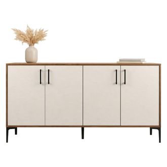 Dmora Credenza Pollein, Alacena 2 Estantes, 4 Puertas, 4 Compartimentos, 180x35x78h Cm Blanco Crema