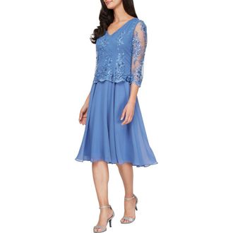 Alex Evenings Floral Embroidered Mock Two-Piece Dress in Cornflower at Nordstrom Rack, Size 8P