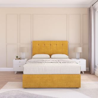 Sloomy Highbury Plush Velvet Memory Foam Bed Set With No Drawers, Mattress & Headboard in Gold | Size: Single