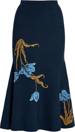 Erdem Rok met bloemenjacquard - Blauw