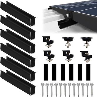OEM Soporte Para M&oacute;dulo Solar Para 2 M&oacute;dulos, Soporte De Pv - 12 Cm Riel Negro + Abrazadera Ajustable Para M&oacute;dulos De 30 - 35 Mm De Grosor, Soporte De Pan