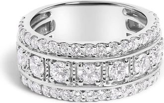 House of Brilliance 925 Sterling Silver 2.0 Cttw Lab Grown Diamond Three-Row Pave Band Ring