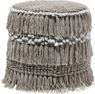 Beliani Beliani - Puf Beige De Algod&oacute;n Borlas Y Nudos Decorativo Boho R&uacute;stico Noida