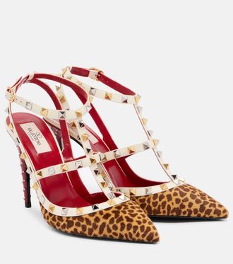 Valentino Garavani Rockstud 100 leopard-print calf hair pumps