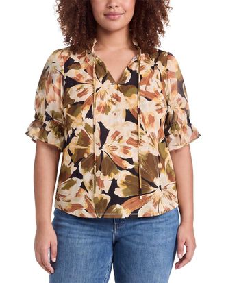 Anne Klein Plus Mixed Media Peasant Top