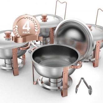 OEM Calentador De Alimentos Para Buf&eacute; Con 4 Recipientes De Tama&ntilde;o Completo(4,7 L Cada Uno), Redondo, Para Catering Con Tapa, Bandeja De Agua Y Soporte Ple