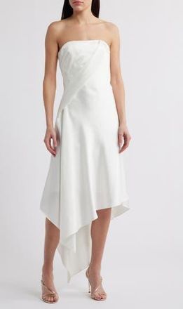 Amsale Asymmetric Strapless Satin Midi Dress in Ivory at Nordstrom Rack, Size 16