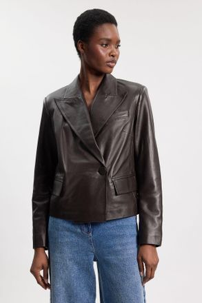 Karen Millen Womens Leather Tailored Blazer - Chocolate - Size 12 UK