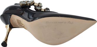 Dolce & Gabbana Black Leather Crystal Shoes Mary Jane Womens Pumps