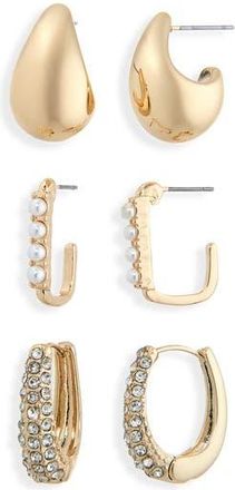Nordstrom Rack Set of 3 Teardrop Hoop Earrings in Clear- White- Gold at Nordstrom Rack