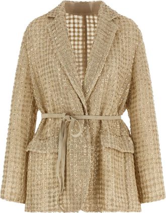 Brunello Cucinelli Beige Dazzling Net Embroidery Organza Blazer