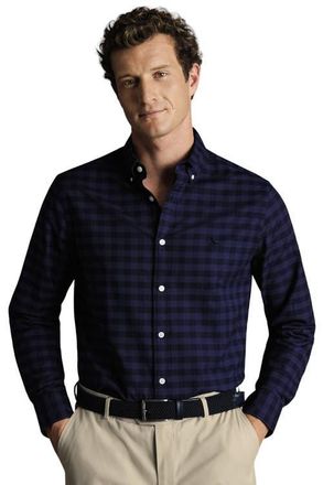 CHARLES TYRWHITT Slim Fit Button-Down Collar Washed Oxford Gingham Shirt in Ink Blue at Nordstrom, Size X-Large