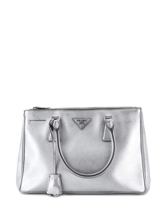 Prada Double Zip Lux Saffiano Leather Small tote bag - Silver