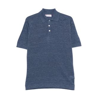 Brunello Cucinelli Tops, Heren, Blauw, 3Xl, Katoen, Polo shirt van linnen en katoenmix