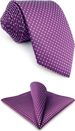 Shlax & Wing Neckties for Men Dotty Purple with Blue Dots Tie Set with Pocket Square Extra Long 63